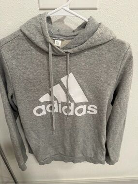adidas Youth Gray Pullover Hoodie with White Logo